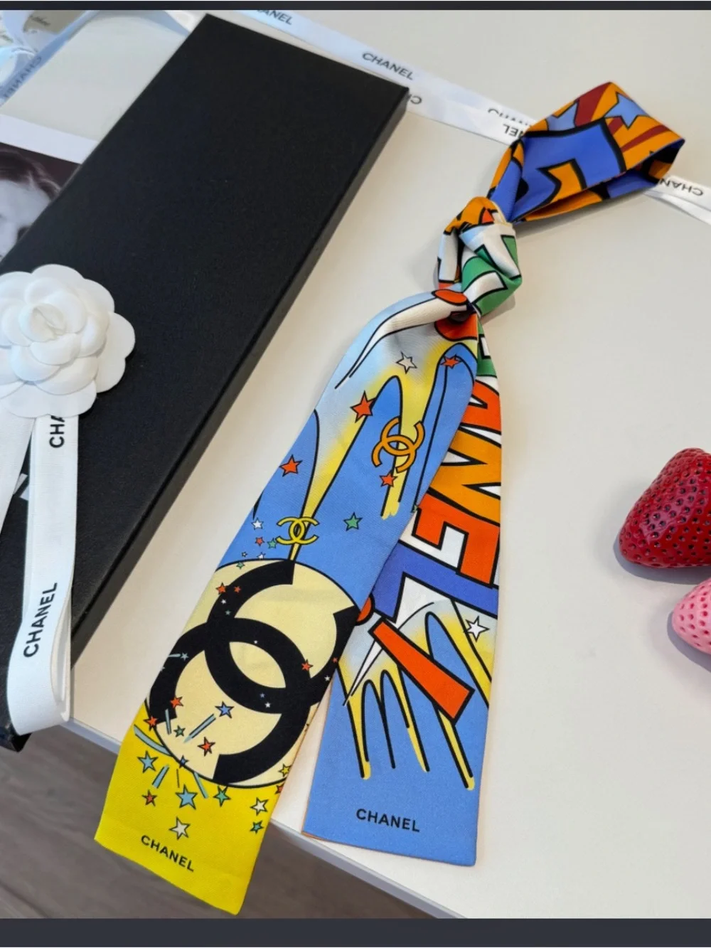 💥 Double C DesignerSuperman Comic Pow Colorful Star Limited Edition Twilly Scarf